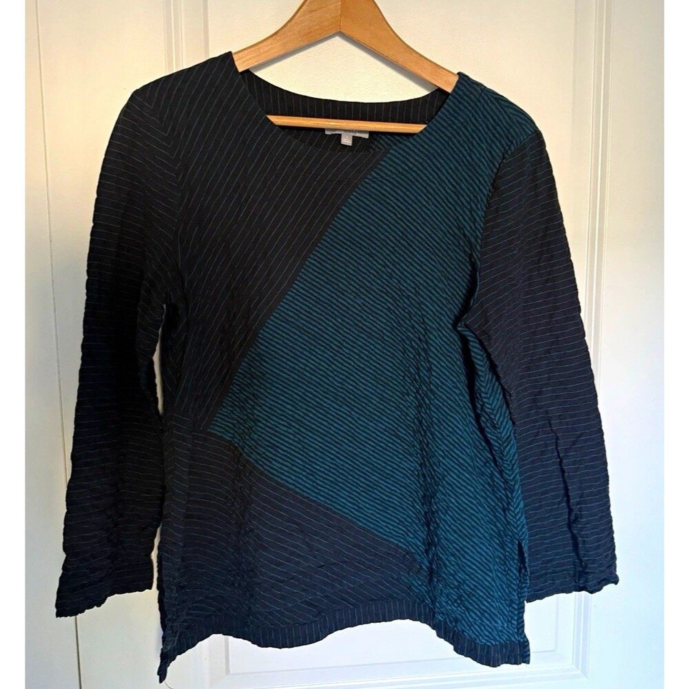 Habitat Women’s S Black/green Colorblock Textured Knit striped lagenlook cotton